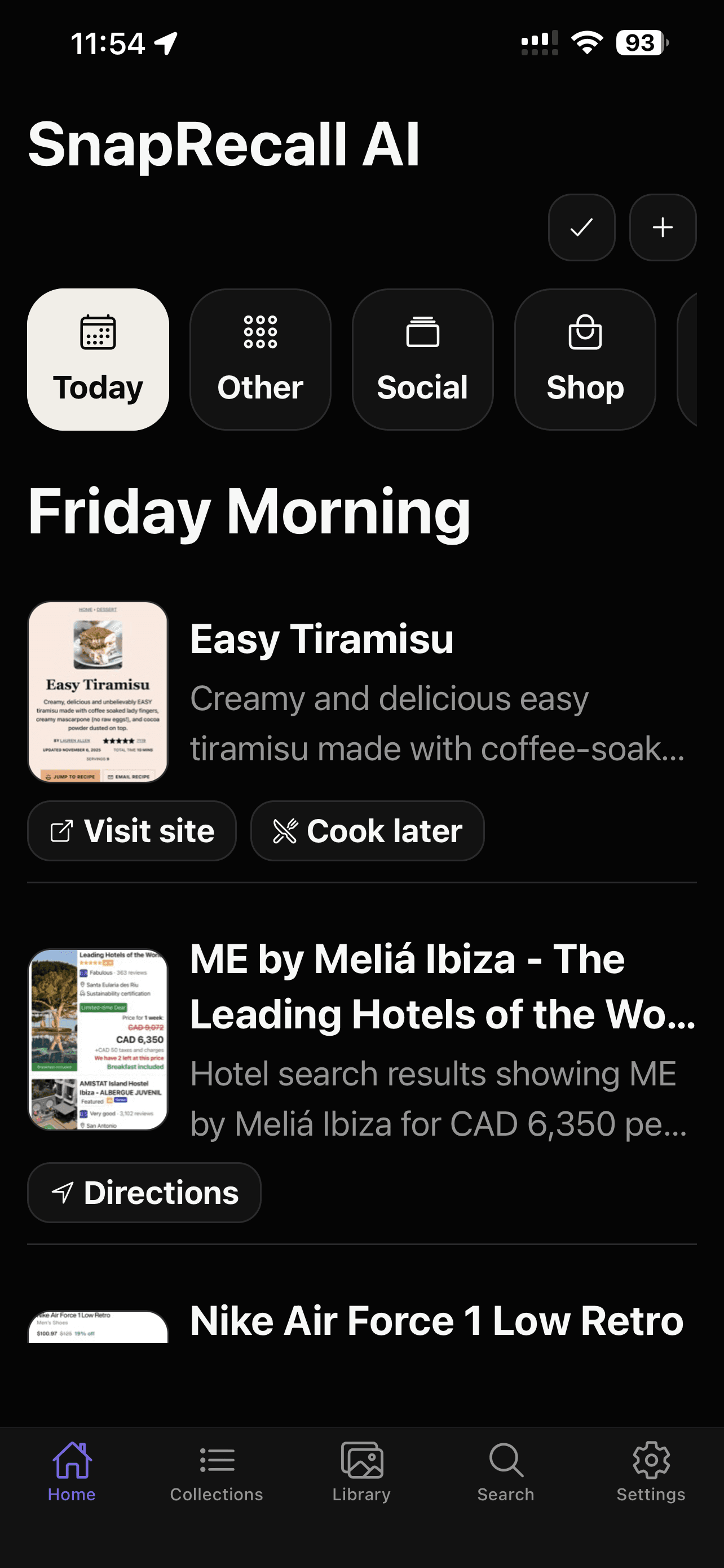 SnapRecall AI Home screen