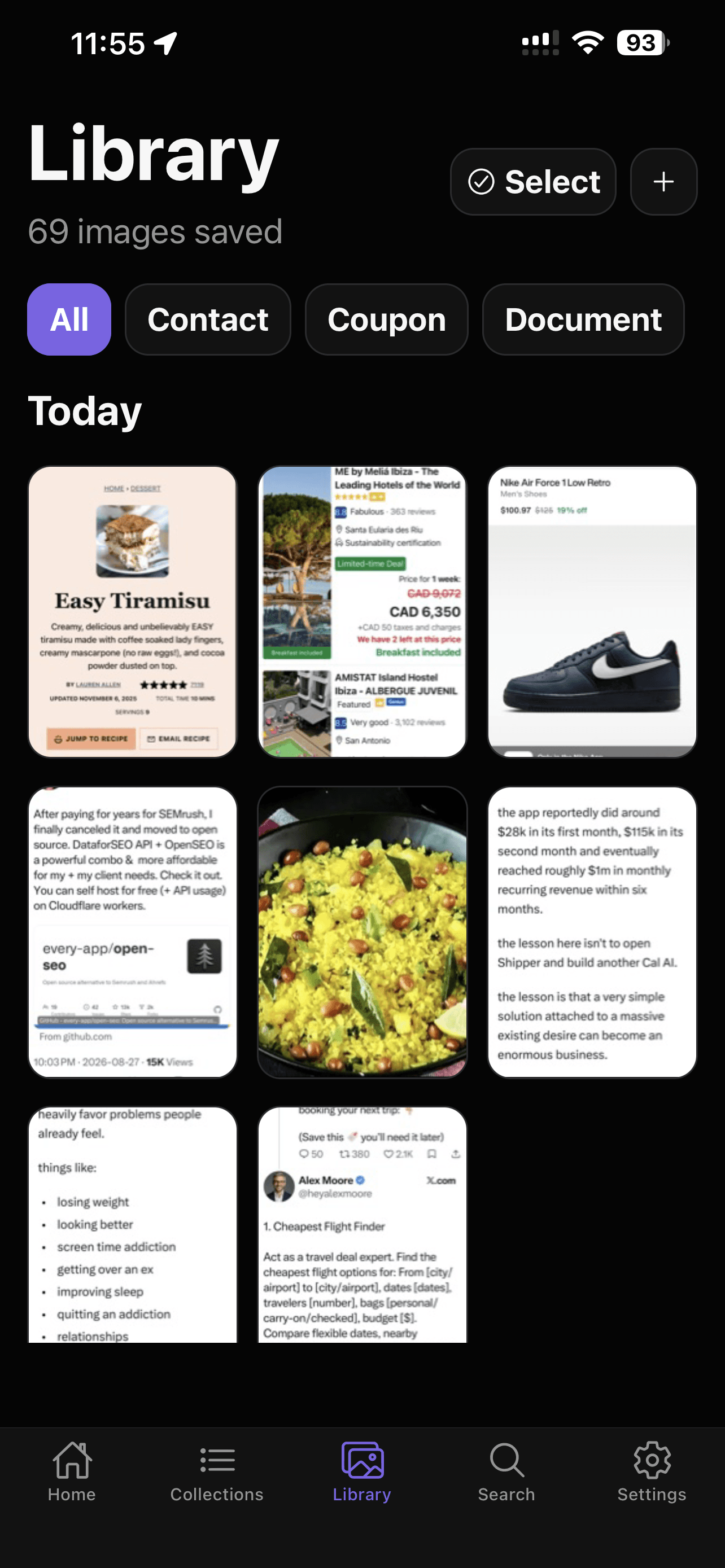 SnapRecall AI Library screen